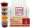 Reli. 2 oz Small Containers with Lids (250 Sets) | Jello Shot Cups with Lids | Clear Plastic Condiment Containers | Portion Cups, Sauce, Souffle | Stackable | Bulk