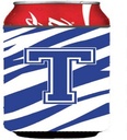 Caroline's Treasures CJ1034-TCC Letter T Initial Tiger Stripe Blue and White Can or Bottle Hugger Cooler Washable Drink Sleeve Collapsible Beverage Insulated Holder, Can Hugger, Multicolor