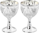 Aladeno 2 Pcs Drinking Glasses Exquisite Flower Wine Glasses 3D Relief Rose Flower Pattern Vintage Wine Glasses Set of 2 50TH Birthday Gifts for Her Small Wine Glasses (Silver)