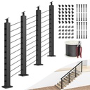 BLIKA Complete Set 36" Stair Railing Post Kit(Post 35"x2"x2"), Black 25-35° Angle Drilled Line Post, Invisible Cable Railing System Kit Include 4Pack Stair Posts, 1/8" Stainless Cable(No Handrail)