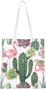 Pink Flamingo Succulent Plants Print Canvas Tote Bag Reusable Grocery Shopping Bags Shoulder Bag Book Tote Gifts