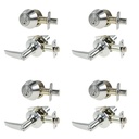 NU-Set Lock | Entry Single Cylinder Deadbolt Keyed Alike Lock & Lever Door Knob Combo | 4 Pack Door Knob & Deadbolt Lock Set | Home Improvement & Door Hardware (Satin Chrome)