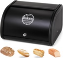 SOUJOY Countertop Bread Box, Bread Container for Kitchen, Metal Vintage Roll Top Bread Storage Holder, Black 1950s Farmhouse Rustic Bread Dispenser Bin for Dry Food Save