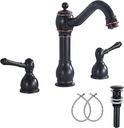 GGStudy Bathroom Faucet Oil Rubbed Bronze Brass 2 Handles 3 Holes Widespread Bathroom Sink Faucet 8inch Washingroom Faucet with Pop Up Drain