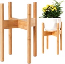 ZPirates Plant Stand for Indoor - Adjustable Sideways to fit 8 10 or 12 Inch-wide Medium-Large Planter Pots - Ideal for Live and Fake, Corner and Floor Plants - 14-inch Tall - Bamboo Wood