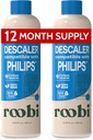Roobi Philips Compatible Descaling Solution & Cleaner. Specially Formulated for Philips Espresso Machines. Carbon Neutral Descaler Kit. 2 Uses per Bottle, 2 Pack