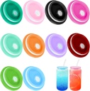 10 Pack Acrylic Lids for 16 oz Glass Cups, Can Straw Lid, Tumbler Lid Replacement, Spill Proof Reusable Plastic Lids for Glass Cups Iced Coffee Cup Beer Can Milk Tea Juice (Color Mixing)