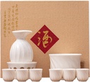 9 Pieces Ceramic Sake Set Cups with Warmer, Traditional Retro White Porcelain Pottery Hot Cold Saki Drink, Elegant Design Best Gift for Family and Friends Cups