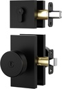 Matte Black Exterior Door Knob with Deadbolt Set - Heavy Duty Zinc Alloy Front Door Lock with Keyed Alike Entry, Square Design, Easy Installation, Fits 2-3/8" or 2-3/4" Backset (1 Pack)
