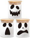 3Pcs Halloween Glass Storage Jars with Airtight Bamboo Lid Ghost Decorative Clear Food Storage Canisters Sets for Home Kitchen Countertop Decoration
