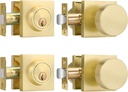 Haidms Gold Door Knobs with Deadbolt, Heavy Duty Gold Exterior Door Knobs, Zinc-Alloy Brushed Brass Front Door Knob and Deadbolt Set (2 Pack)