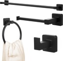 Matte Black Towel Bar Set 4 Pieces Bathroom Hardware Accessory Set Towel Holder Set for Bathroom 304 Stainless Steel Bathroom Accessories Set Wall Mounted 24 in