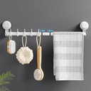 LUXEAR Suction Cup Towel Bar, 24 inches Adjustable Towel Rack Holder, No Drill & Removable Bathroom Towel Holder with 5 Sliding Hooks, Wall Mounted Towel Hanger for Shower Room, Kitchen, Door - White