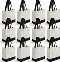Sanwuta 12 Pack Mini Canvas Tote Bag Small Sublimation Blank Canvas Bags Reusable Tote for Christmas Crafts DIY Party Gifts (8'' X 10'' X 4'',Beige-black)