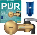 PUR Plus Faucet Mount Water Filtration System with Lead Reducing Mineral Core Filter, Attaches to Kitchen Sink, Horizontal, Brass, PFM410F
