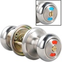Mutex Bathroom Door Lock Knob, Color Indicator for Vacant or Occupied in Use Restroom, Thumbturn, Emergency Unlock, Fits Standard 2 1/8" Doors Stainless Steel