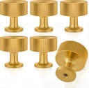6 Pack Solid Brass Cabinet Knobs, 26mmx26mm Brushed Round Gold Handles - Modern Drawer Pulls for Kitchen Cabinets, Closet Doors, Dressers