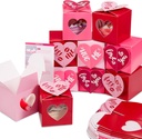Whaline 24Pcs Valentine's Day Treat Boxes Red Pink Heart Cardboard Box with Window 3 Inch Mini Cupcake Box Valentines Gift Container for Goodie Cookie Candy Sweet Crafts Party Favor Supplies