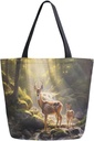 ALAZA Deer Forest Canvas Tote Bag for Women Travel Work Shopping Grocery Top Handle Purses Large Totes Reusable Handbags Cotton Shoulder Bags72