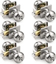 KNOBWELL Brushed Nickel Interior Door Knobs, Keyless Privacy Door Knob for Bedroom Bathroom, Stainless Steel Indoor Door Knobset, Square Rosette, 6 Pack