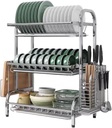 QUQUQ Kitchen Storage Organization 3 Tier Dish Orgainzer Rack 304 Stainless Steel Dish Drying Dryer Rack for Kitchen Shelf