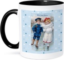 3dRose Vintage Christmas Card Young boy and Girl Iceskating With Best Wishes 11oz Two-Tone Black Mug