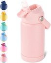 Kerilyn Kids Water Bottle, Stainless Steel Insulated Water Bottle For Kids, School, Boys Girls - Toddler Cup With Straws, Leak-proof, BPA Free, Pink, 12 oz