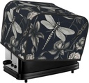 4 Slice Toaster Cover with Two Pockets for Storing knife Super Soft Appliance Cover Black flowers and dragonfly Dust Cover for Kitchen Small Oven Cover Kitchen Bread Machine Protector Cover