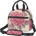 Beautiful vintage pink flower print Lunch Bag Reusable Insulated Lunch Boxes Cooler Tote Bags For Work Office Picnic Travel