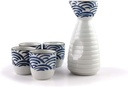5 Piece Japanese Style Sake Set Traditional Ceramic Crafts—Sea Ripple Series Ideal for Japanese Sake