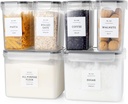 6 Pcs Airtight Flour and Sugar Containers with 132 Kitchen Pantry Labels Preprinted - Stackable Plastic Cereal Storage Canisters with Lids
