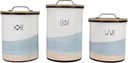 Young's Inc Ceramic Lake Vibe Kitchen Canister Set of 3 with Lids, Blue & White Lakehouse Storage Jars for Coffee, Sugar, Flour, and Snacks – Rustic Lodge & Cottage Countertop Decor