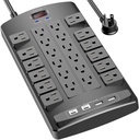 QINLIANF Surge Protector Power Strip - 6Ft Flat Plug Heavy Duty Extension Cord with 24 Outlets and 4 USB Ports(2 USB-C Ports), 1875W/15A, 4100J, for Home, Office, Dorm, ETL Listed, Black