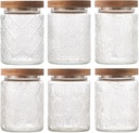 Glass Storage Jars 6 Pack 700ml(24oz) Multipurpose Vintage Storage Bottle with Wooden Lid Seal for Coffee, Nuts, Candies, Cereal, Cookies, Spices, Flour, and More. (6 Pack-700ml-Style A)