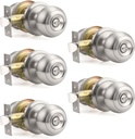 Brushed Nickel Door Knob Round Door Handle with Privacy Locking for Home Improvement Interior Door Knobs Locking Door Knobs for Bedroom & Bathroom Indoor Keyless 5 Pack
