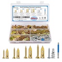 380pcs Self Drilling Drywall Anchors with Screws, 5 Different Sizes Zinc Plated Steel Self-Drilling Anchors Set, Easy Application No Drill or Holes in Wall