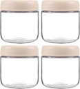 4 Pack Glass Clear Storage Canister with Airtight Lid, 12oz Overnight Oats Containers, Small Cute Decorative Pantry Jar for Snacks, Yogurt, Cereal, Fruit, Salad, Spice, Sugar, Coffee - Beige