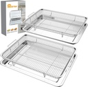 Air Fryer Basket for Oven 15.7"x11.8", 2-Pair Set Large Air Fryer Basket and Tray Stainless Steel Oven Air Fryer Accessories Pan Rack for Cooking Baking and Broiling