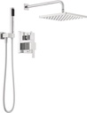 Delta Modern 14 Series Square Rain Shower System Faucet Set, Rainfall Chrome Shower Head and Handle Set, Valve Trim Kit, 10 Inch, Chrome 342701