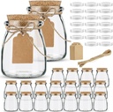 Folinstall 7oz Small Glass Jars with Cork Lids, 20 Pack Yogurt Container with PE Lids for Candy, Cake, Pudding, Yogurt, Jam, Empty Candle Jars for Candle Making, Extra Tags and String