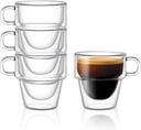JoyJolt Stoiva Double Wall Insulated Espresso Glass Cups – 5 oz. (150 ml) Shot Cup with Handle – Stackable Thermal Clear Glass Cups, Fit for Espresso Machine and Coffee Maker – Set of 4
