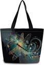 Dragonfly Tote Bag Reusable Grocery Bags Aesthetic Shopping Shoulder Handbag with Interior Zipper Pocket Stylish Dragonfly Present for Women
