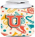 Caroline's Treasures CJ2001-UCC Letter U Retro Teal Orange Musical Instruments Initial Can or Bottle Hugger Cooler Washable Drink Sleeve Collapsible Beverage Insulated Holder, Can Hugger, Multicolor