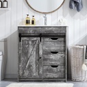 30" Farmhouse Bathroom Vanity with Sink, 33.7" Tall Wooden Floor Standing Bathroom Vanity w/Sliding Barn Door, 3 Drawers & Adjustable Shelves, Light Grey