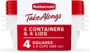 Rubbermaid TakeAlongs 2.9-Cup Square Food Storage Containers, 4-Pack, Chili Red