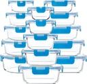 M MCIRCO 30 Pieces Glass Food Storage Containers with Upgraded Snap Locking Lids,Glass Meal Prep Containers Set - Airtight Lunch Containers, Microwave, Oven, Freezer and Dishwasher Friendly, Blue