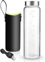 Sursip 32 oz Glass Water Bottle - Nylon Bottle Protection Sleeves, Stainless steel Lid, And 1L Time Marked Measurements, Reusable, Eco-Friendly, Safe for Hot Liquids Tea Coffee Daily