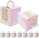 50pcs Boxes Window Mousse Cake Packing Boxes with Handle Small Dessert Carrier for Cupcakes Muffins and Parties and Celebrations