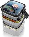 Bento Box Adult Lunch Box Lunchable Food Container with Utensil Lotus Flower Painting Lunchbox Leak-Proof Lunch Containers Double Layer Bento Box for Dining Out Work Picnics Travel