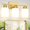 3-Light Bathroom Light Fixtures, Brushed Gold Vanity Light, Bathroom Vanity Light with Milky White Frosted Glass Shades, Bathroom Light for Mirror, Bedroom, Hallway, or Living Room